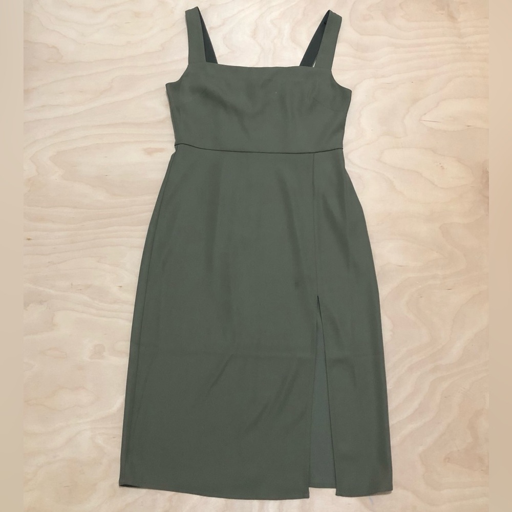 Babaton Olive Green Midi Dress Square-Neck Front Leg Slit Womens Size 4.